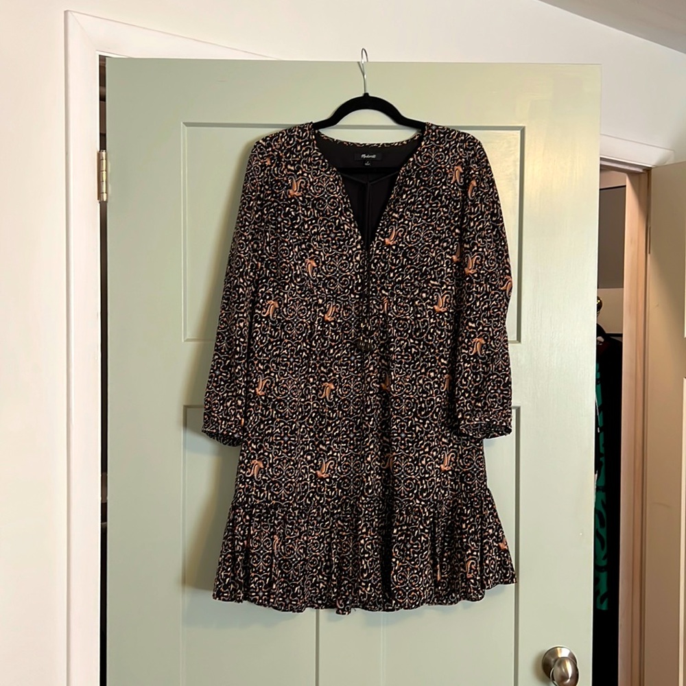 Madewell Fiesta Paisley Black Silk Dress